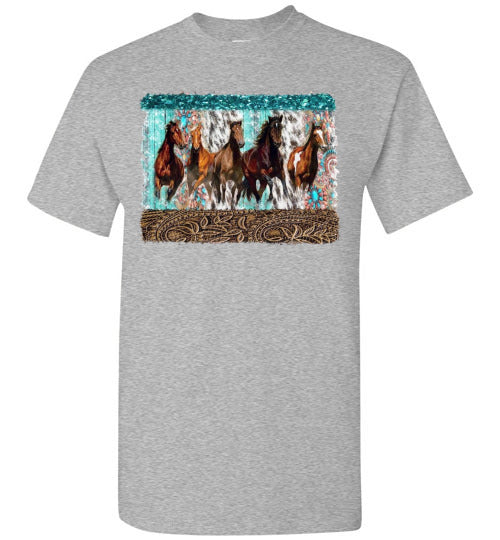 Group Of Horses Graphic Print Tee Shirt Top