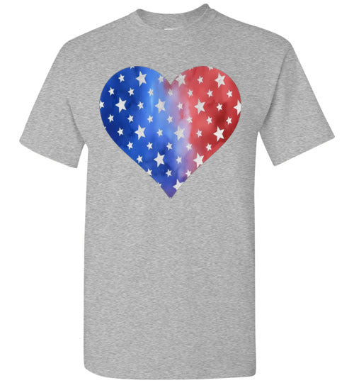 Patriotic Americana Heart With Stars Graphic Print Tee Shirt Top T-Shirt