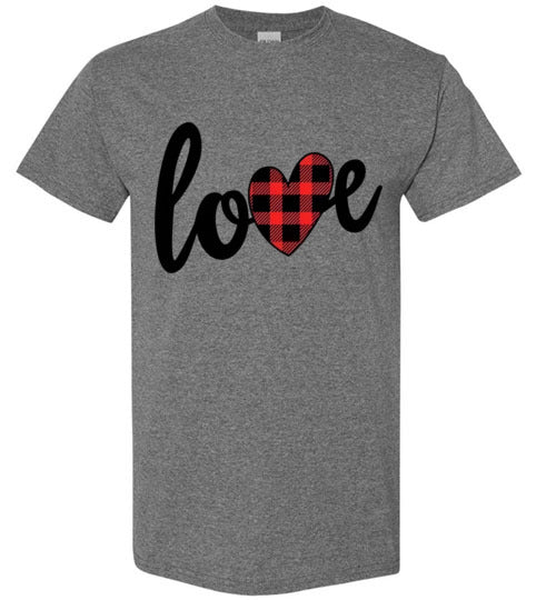 Love Buffalo Check Heart Valentine's Day Graphic Tee Shirt Top