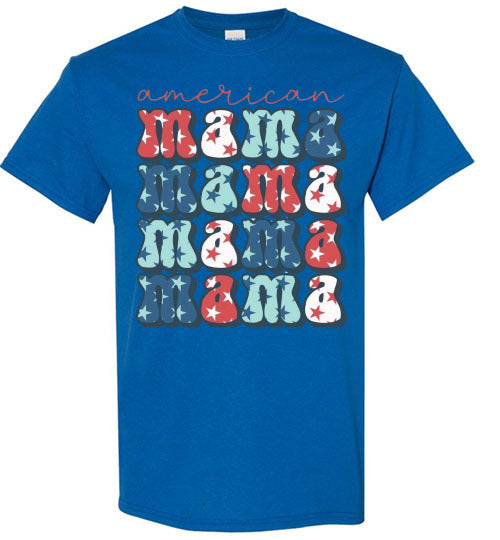 American Mama Patriotic Americana Graphic Tee Shirt Top T=Shirt