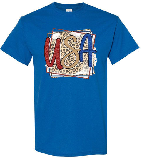 USA Leopard Print Patriotic Americana Graphic Tee Shirt top T-Shirt