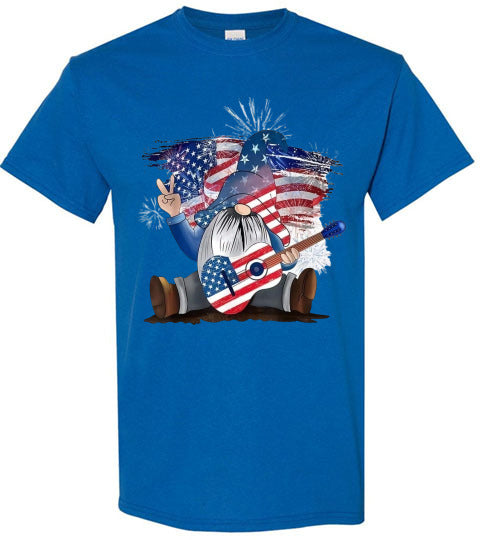 Patriotic Gnome With Guitar Americana Graphic Tee Shirt Top T-Shirt