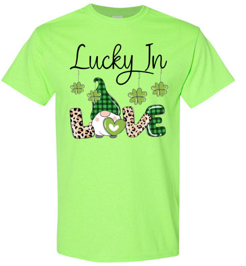 Lucky In Love Irish St Patrick's Day Gnome Graphic Tee Shirt Top T-Shirt