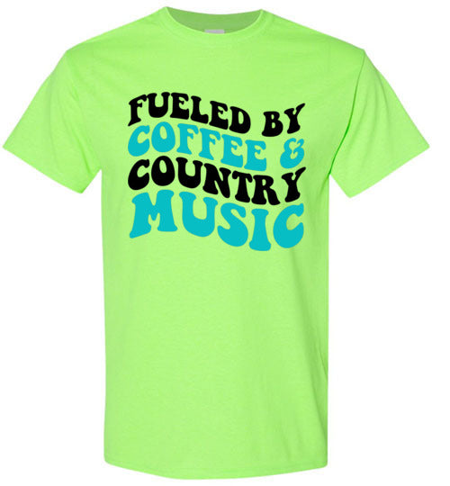 Fueled By Coffee & Country Music Graphic Tee Shirt Top T-Shirt