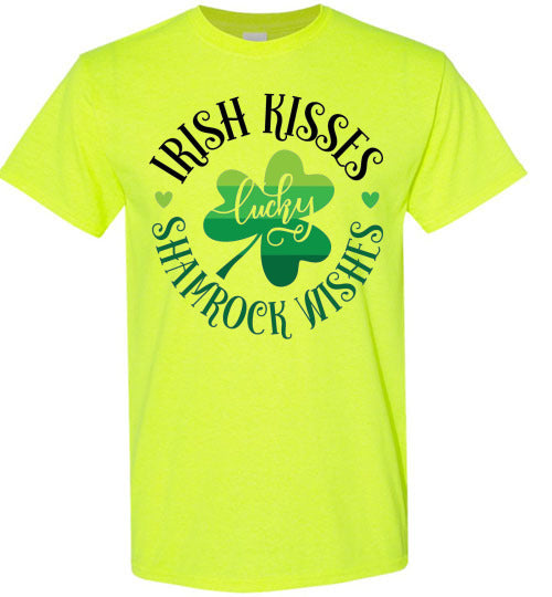 Irish Kisses Shamrock Wishes St Ptrick's Day Irish Clover Top Tee Shirt