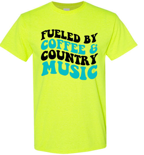 Fueled By Coffee & Country Music Graphic Tee Shirt Top T-Shirt