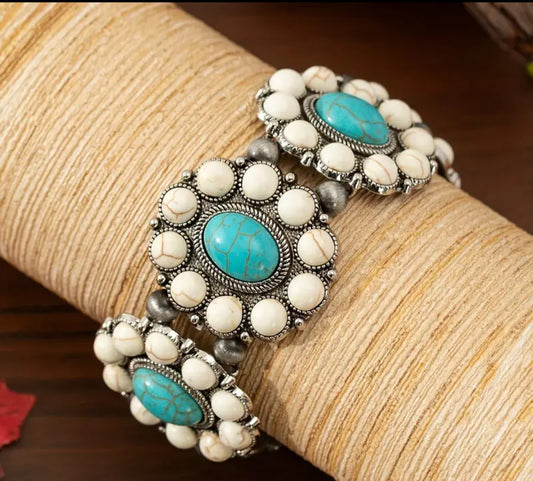 Turquoise Western Beaded Stretch Bracelet