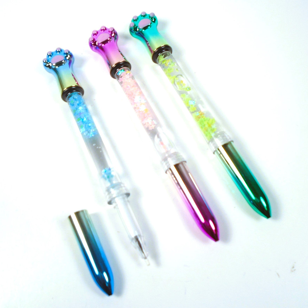 6 Pack Water & Star Filled Metallic Pen w/ Paw Print Theme Wholesale Lot