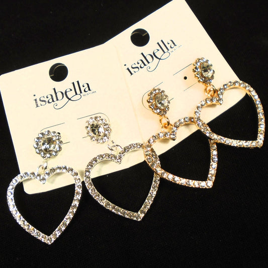 Six Pack Crystal Stone Open Heart Shaped Earrings in Gold & Silver Wholesale