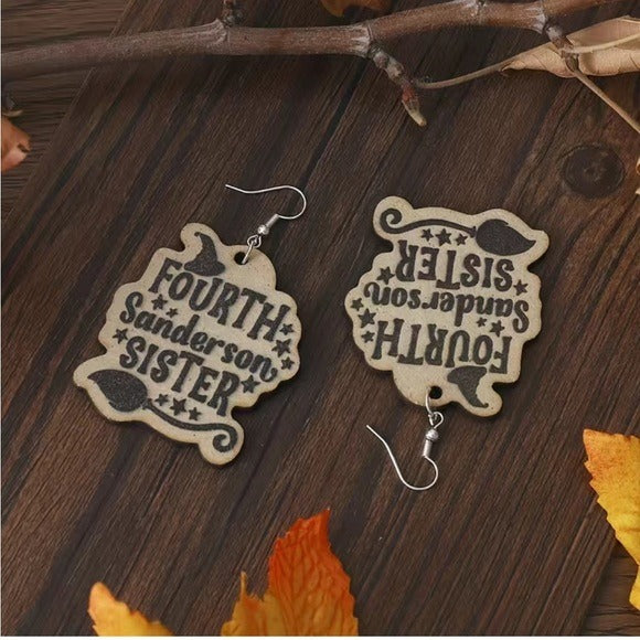 039 Halloween Vintage Witch Fourth Sanderson Sister Hocus Pocus Wooden Earrings