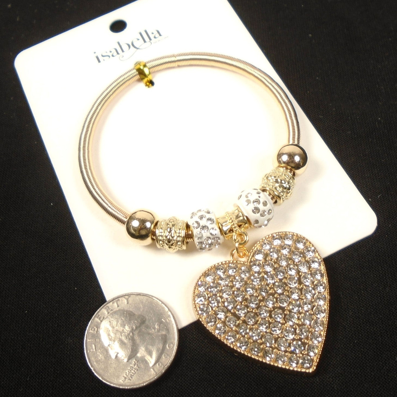 Six Pack Gold Spring Style Bracelet w/ Big Crystal Stone Heart Wholesale Lot