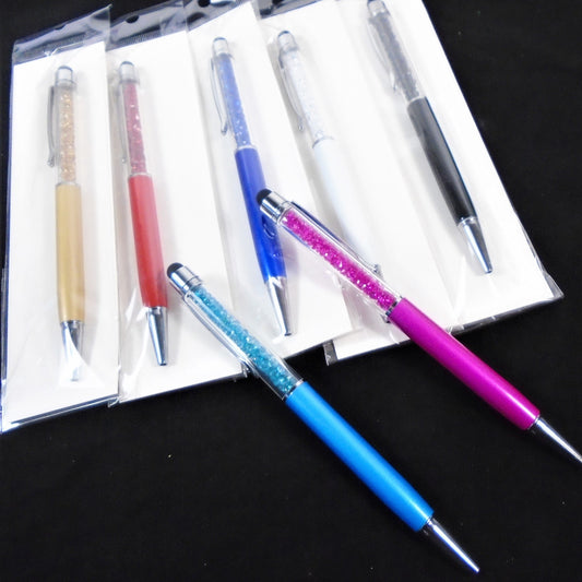 6 Pack of 6" Fashion Ball Point Pen Stylus & Mini Crystal Stones Wholesale Lot