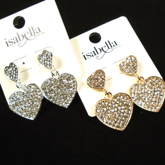 Six Pack Elegant Crystal Stone Double Heart Earrings Gold & Silver Wholesale