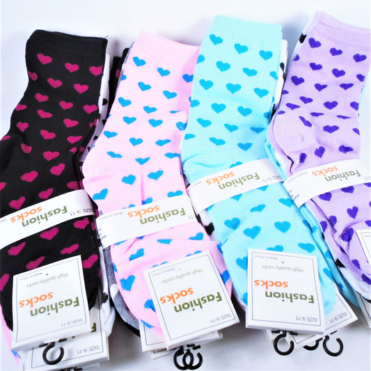 6 Pack Love Theme Crew Plus Socks Asst Color Size 9-11 Wholesale Lot