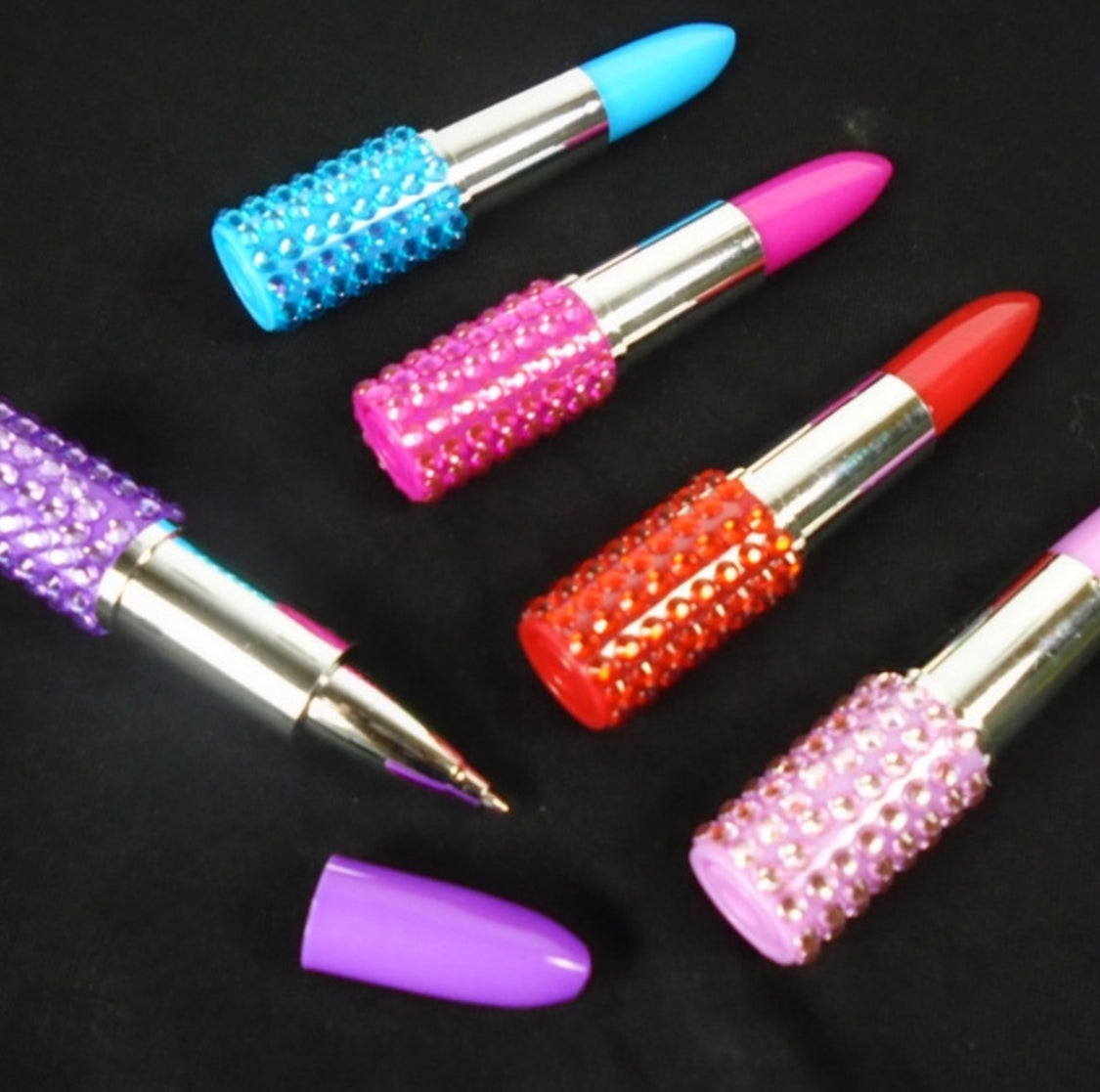 6 Pack 4" Glamour Acrylic Stone Lipstick Pens