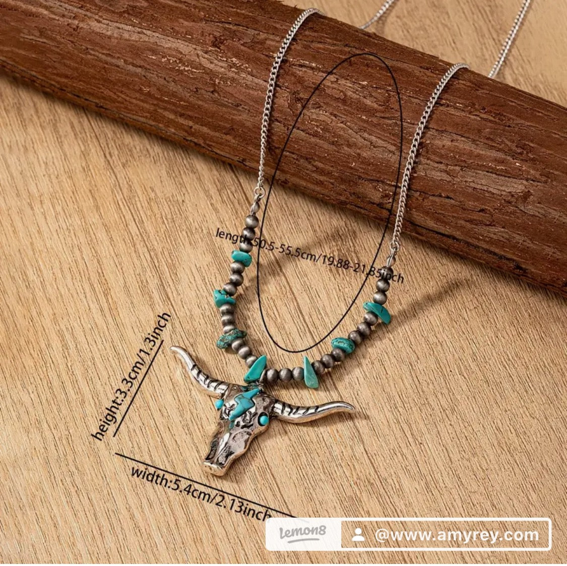 Western Country Blue Turquoise Stone Pendant Southwestern Bill Head Cow Necklace