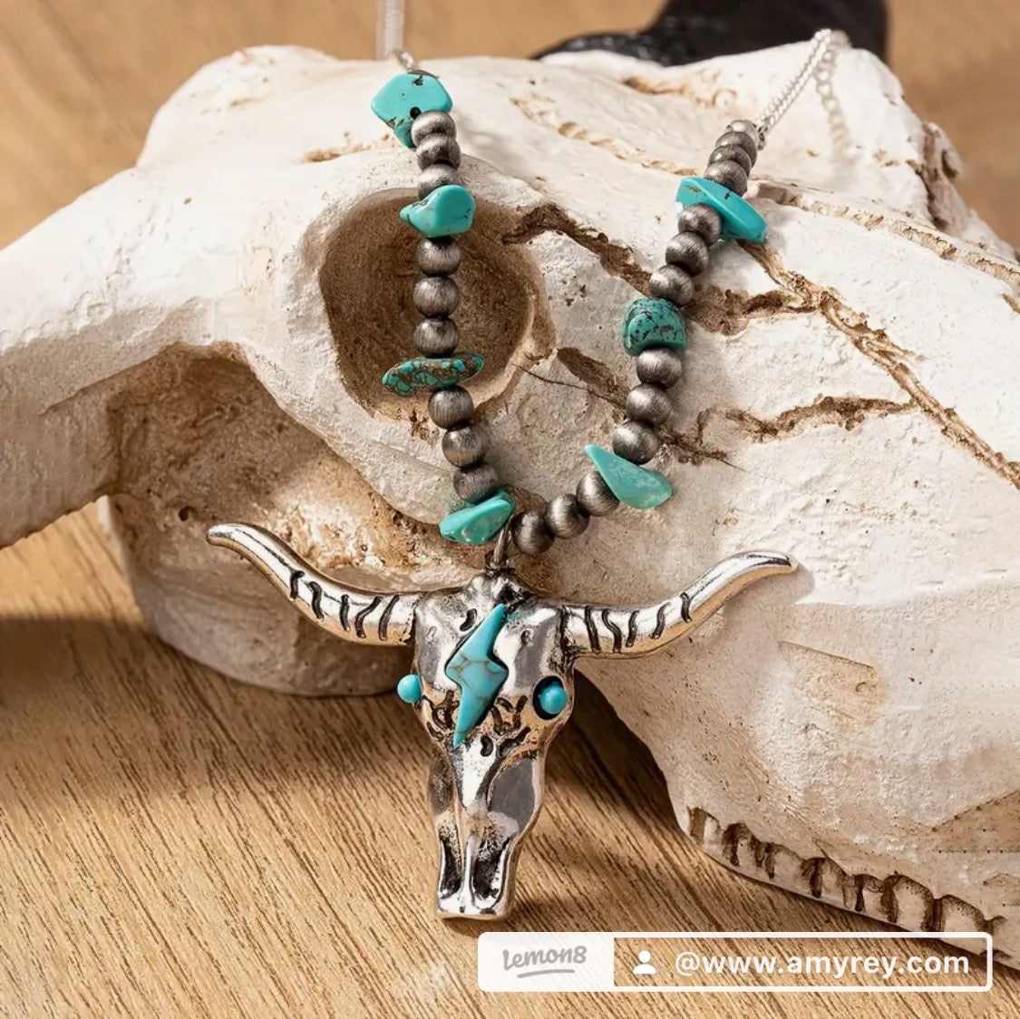 Western Country Blue Turquoise Stone Pendant Southwestern Bill Head Cow Necklace