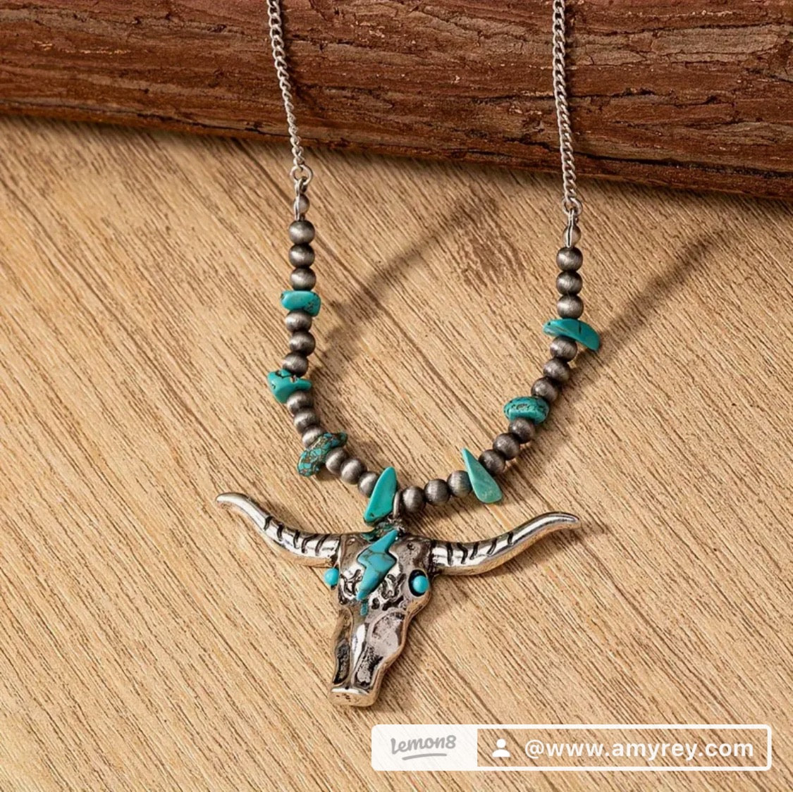 Western Country Blue Turquoise Stone Pendant Southwestern Bill Head Cow Necklace