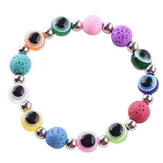 1 Dozen Multi Color Lava Rock & Evil Eye Beaded Bracelets Wholesale Lot