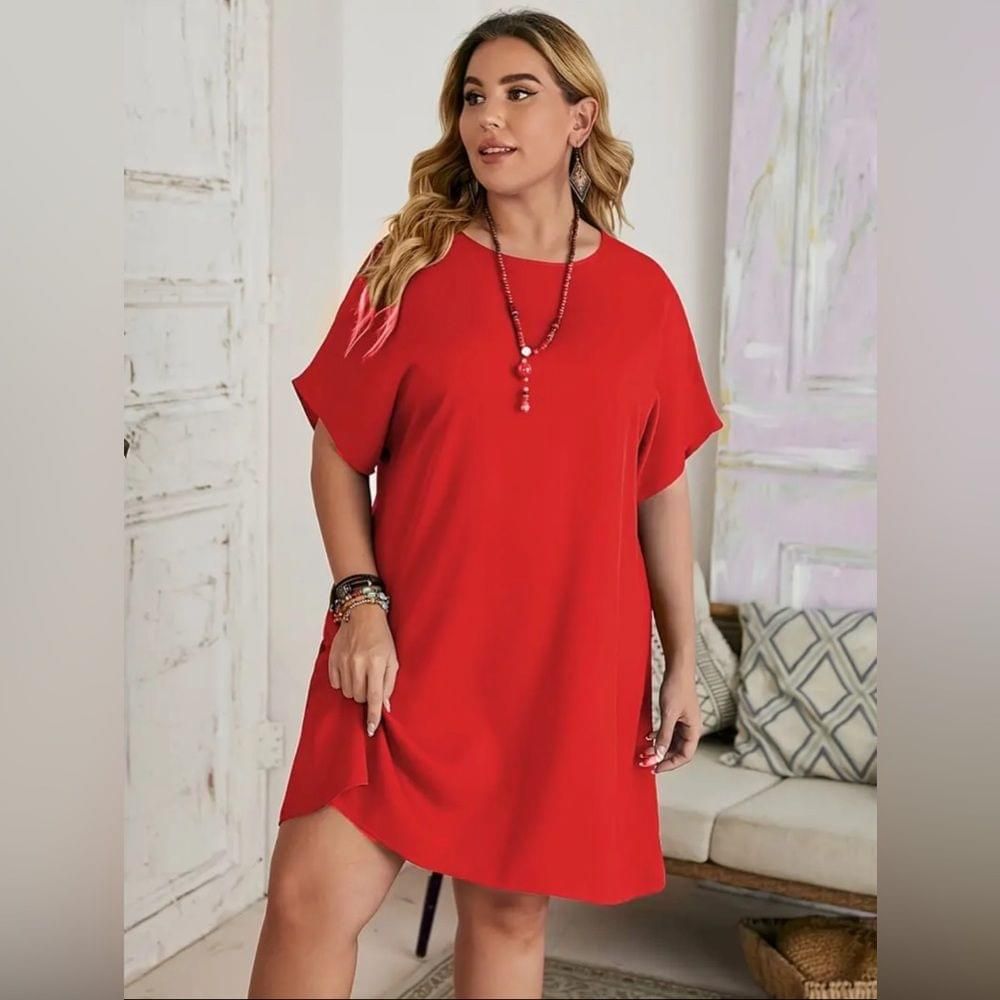 741 ❤️ 5X Plus Size Red Solid Casual Summer Dress