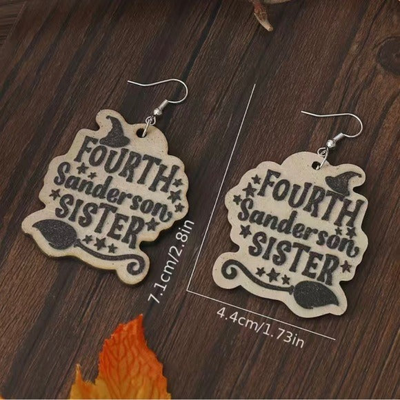 039 Halloween Vintage Witch Fourth Sanderson Sister Hocus Pocus Wooden Earrings
