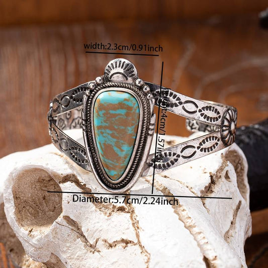Vintage Turquoise Bangle Hypoallergenic Zinc Alloy Natural Stone Western Concho