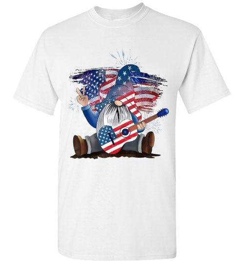 Patriotic Gnome With Guitar Americana Graphic Tee Shirt Top T-Shirt