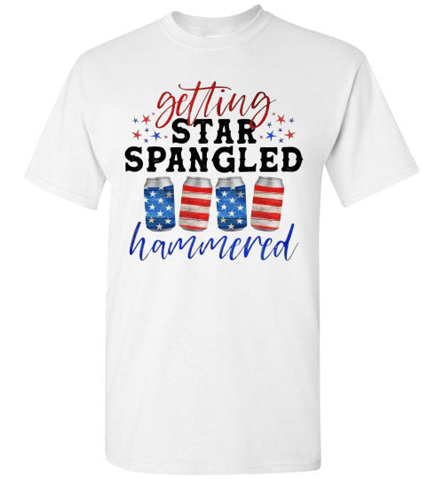 Getting Star Spangled Hammered Funny Patriotic Drinking Graphic Tee Shirt Top T-Shirt