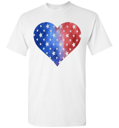 Patriotic Americana Heart With Stars Graphic Print Tee Shirt Top T-Shirt