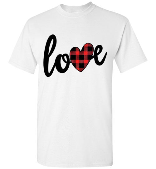 Love Buffalo Check Heart Valentine's Day Graphic Tee Shirt Top