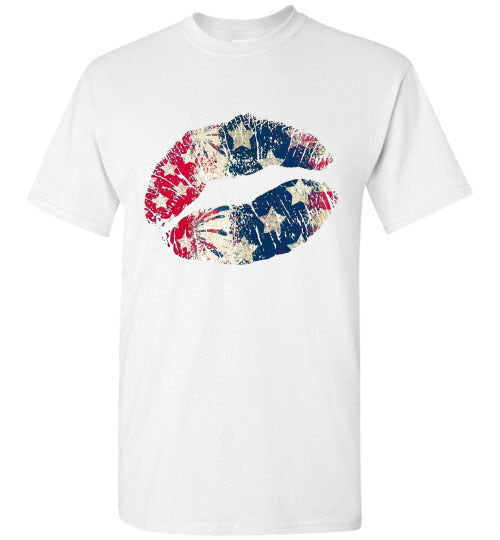 Star Bangles Banner Kiss Lips Patriotic Americana Graphic Tee Shirt Top T-Shirt