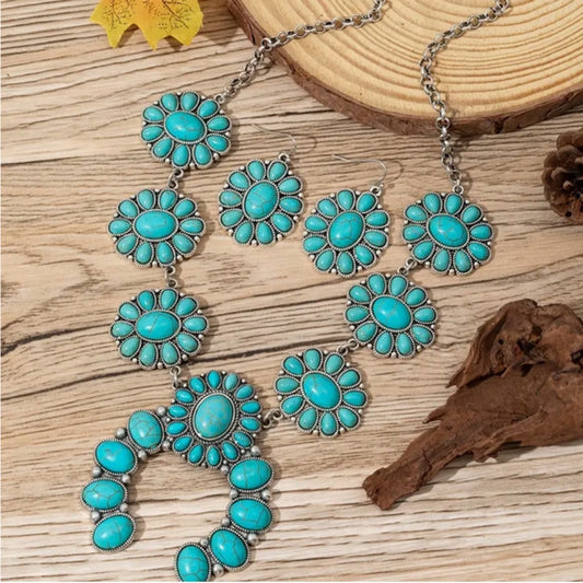 Western Country Cowgirl Southwestern Necklace Earring Jewelry Set