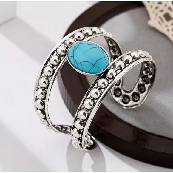 Western Country Cowgirl Southwestern Blue Turquoise Inlay Bracelet