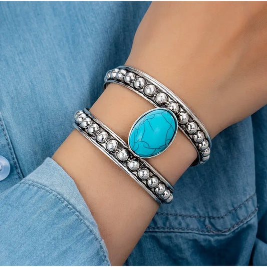 Western Country Cowgirl Southwestern Blue Turquoise Inlay Bracelet