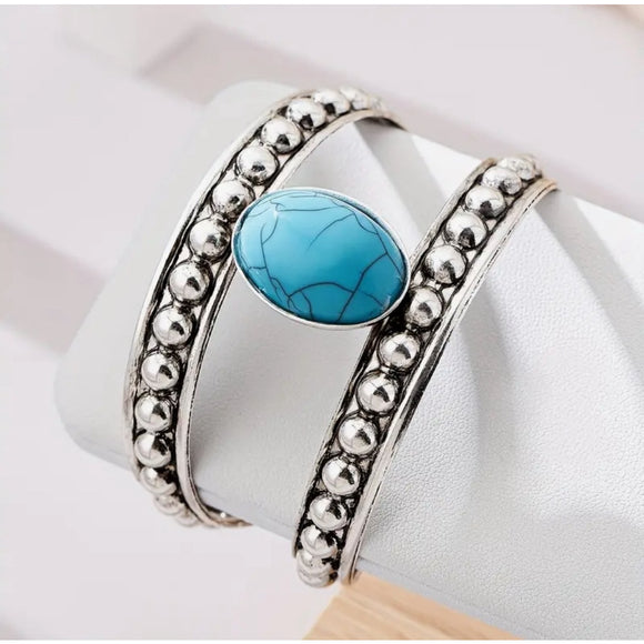 Western Country Cowgirl Southwestern Blue Turquoise Inlay Bracelet