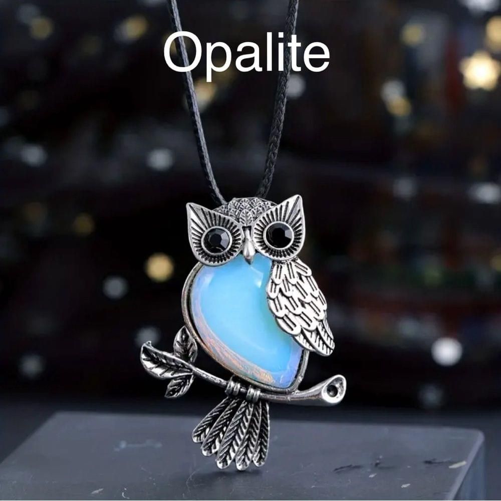 Gemstone Natural Crystal Owl Healing Stone Pendant Necklace