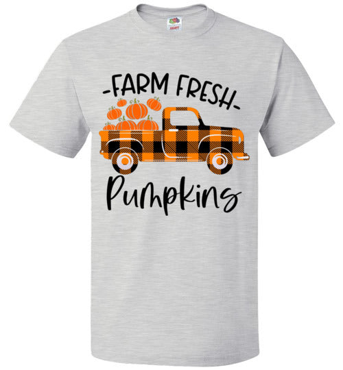 Farm Fresh Pumpkins Buffalo Check Old Truck Graphic Tee Shirt Top