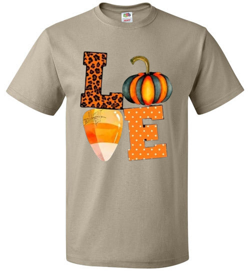 Leopard Pumpkin Candy Corn Love Fall Halloween Tee Shirt Top T-Shirt