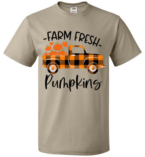 Farm Fresh Pumpkins Buffalo Check Old Truck Graphic Tee Shirt Top