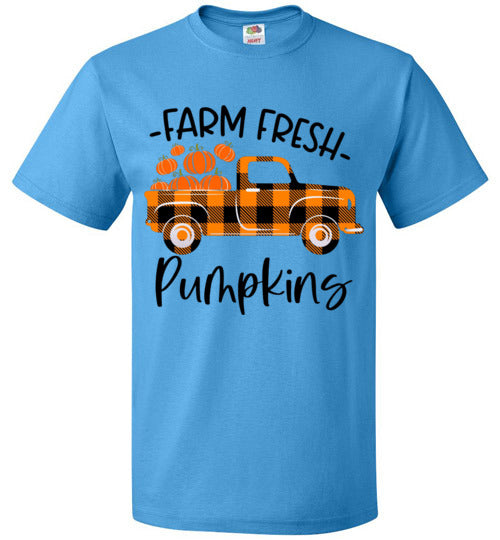 Farm Fresh Pumpkins Buffalo Check Old Truck Graphic Tee Shirt Top