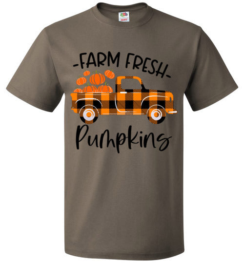 Farm Fresh Pumpkins Buffalo Check Old Truck Graphic Tee Shirt Top