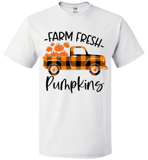 Farm Fresh Pumpkins Buffalo Check Old Truck Graphic Tee Shirt Top