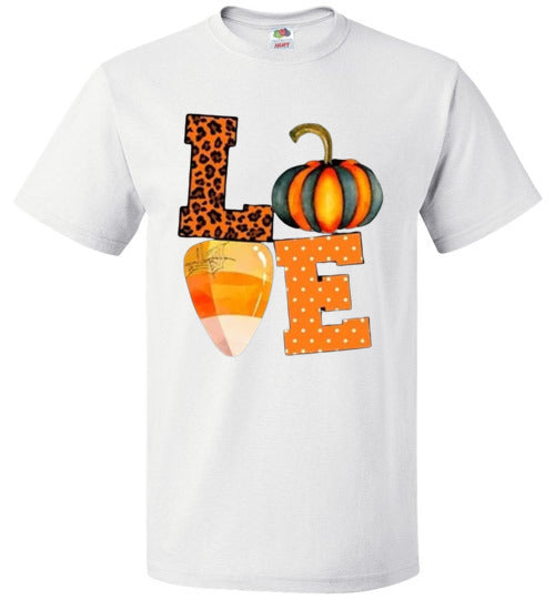 Leopard Pumpkin Candy Corn Love Fall Halloween Tee Shirt Top T-Shirt