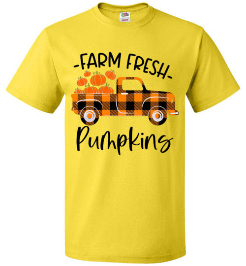 Farm Fresh Pumpkins Buffalo Check Old Truck Graphic Tee Shirt Top