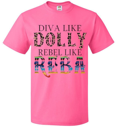 Diva Like Dolly Rebel Like Reba Funny Country Tee Shirt Top T-Shirt