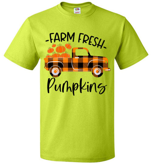 Farm Fresh Pumpkins Buffalo Check Old Truck Graphic Tee Shirt Top