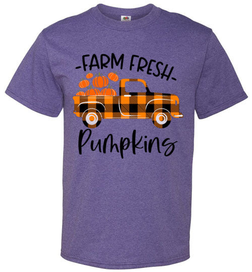 Farm Fresh Pumpkins Buffalo Check Old Truck Graphic Tee Shirt Top