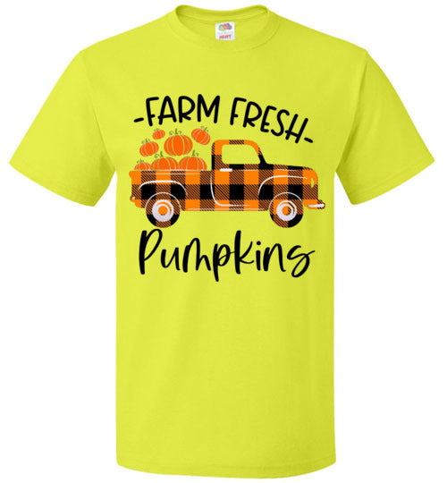 Farm Fresh Pumpkins Buffalo Check Old Truck Graphic Tee Shirt Top