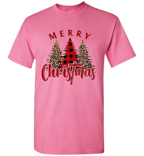 Plaid Leopard Merry Christ!as Tree Top Tee Shirt T-Shirt