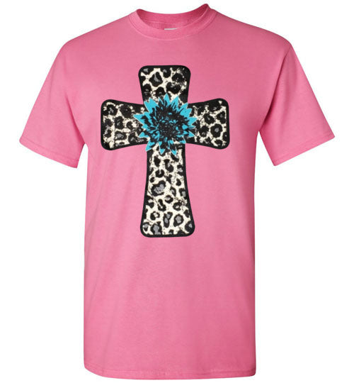 Leopard Cross Christian Cross Tee Shirt Top T-Shirt